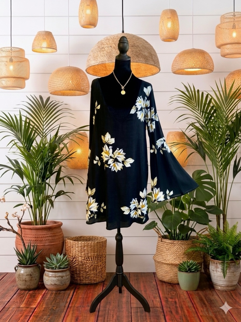 Free People Huge Bell Sleeve Cutout Back Dress